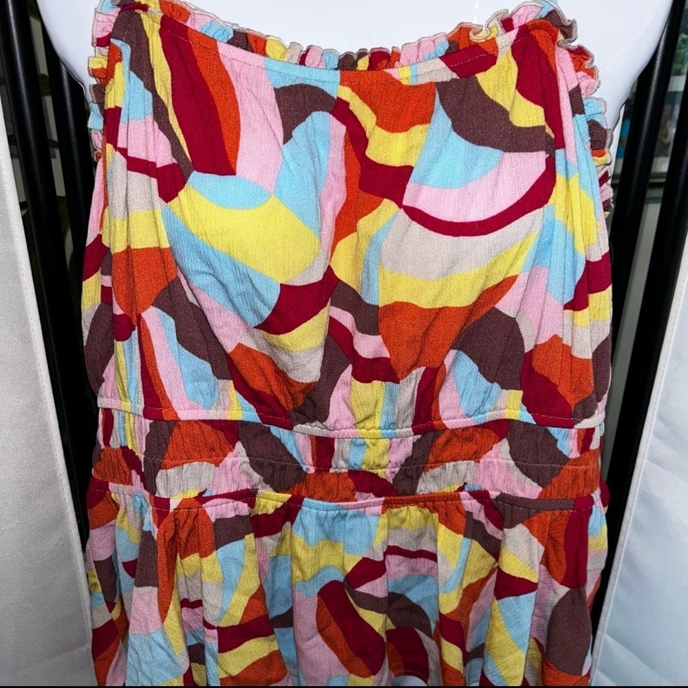 torrid Colorful Abstract Ruffle Tank Top - Red, Yellow, Blue, Pink, Brown - Picture 2 of 6